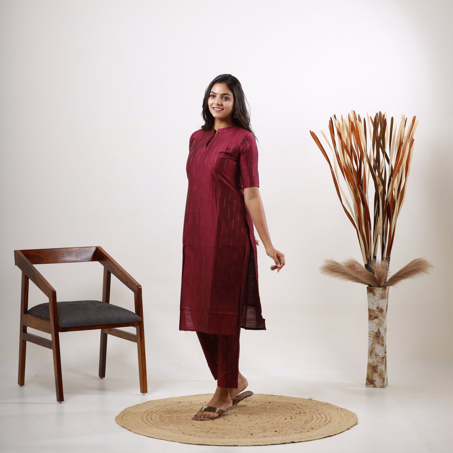 Raw Silk Wine color Zari Top and Bottom