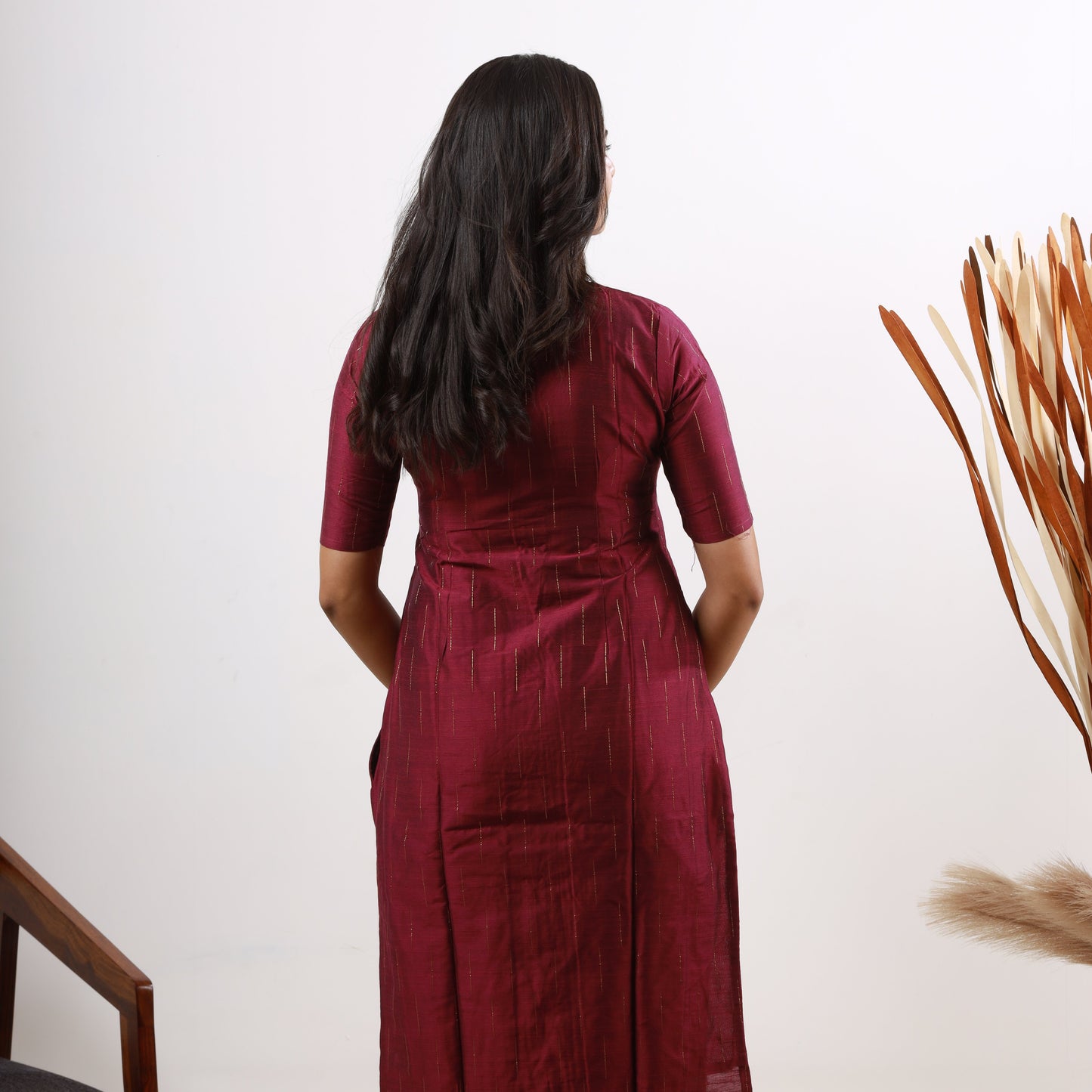 Raw Silk Wine color Zari Top and Bottom