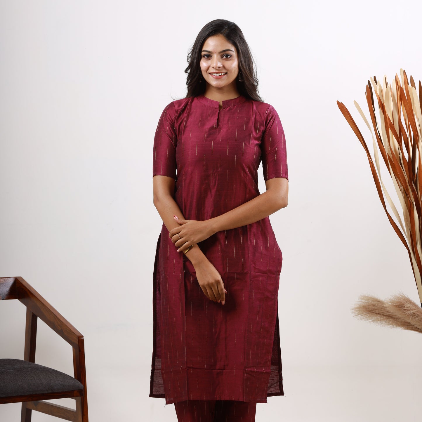 Raw Silk Wine color Zari Top and Bottom