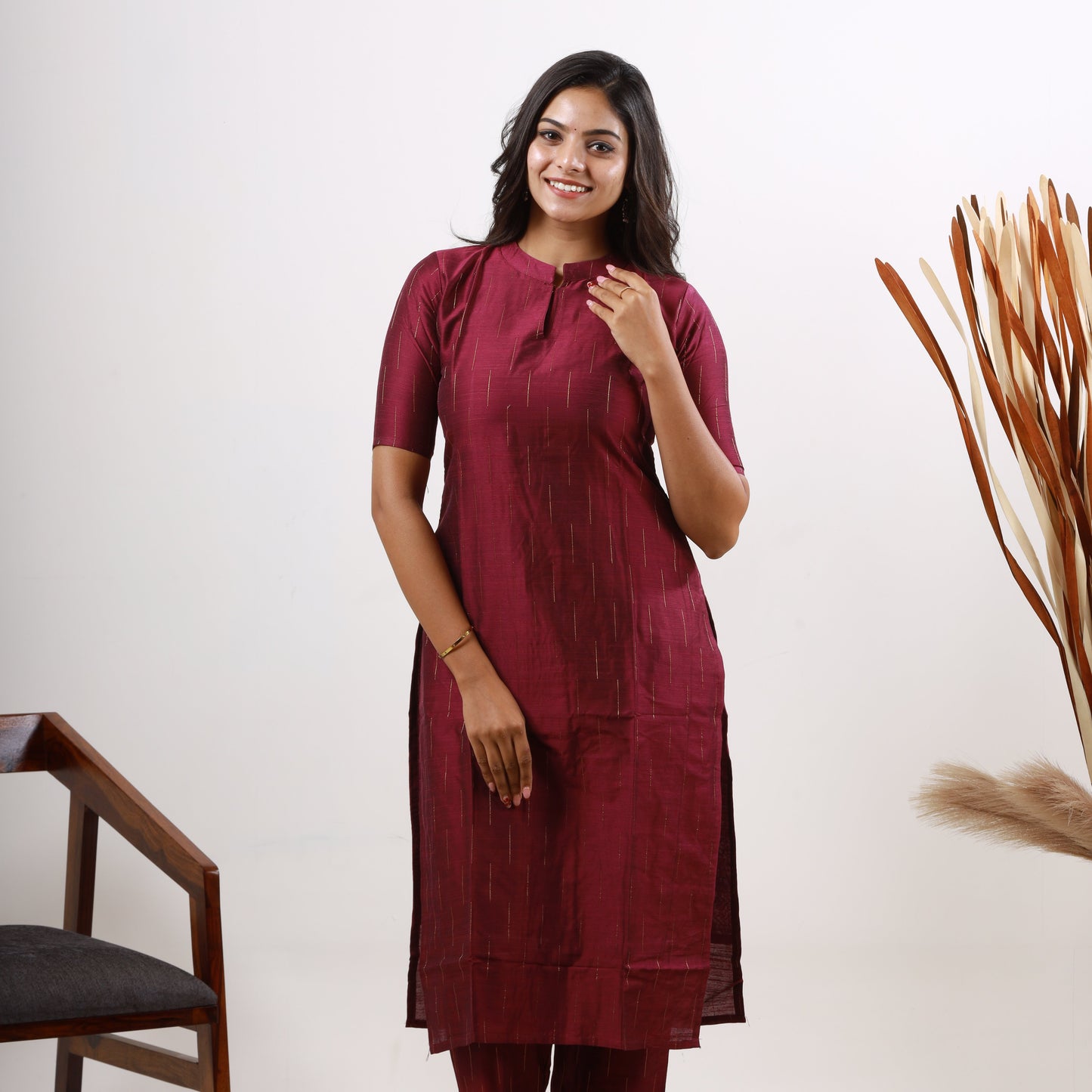 Raw Silk Wine color Zari Top and Bottom