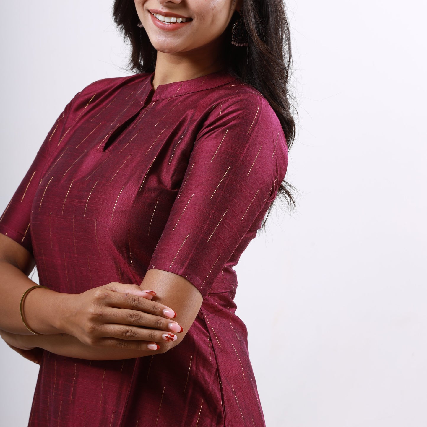 Raw Silk Wine color Zari Top and Bottom
