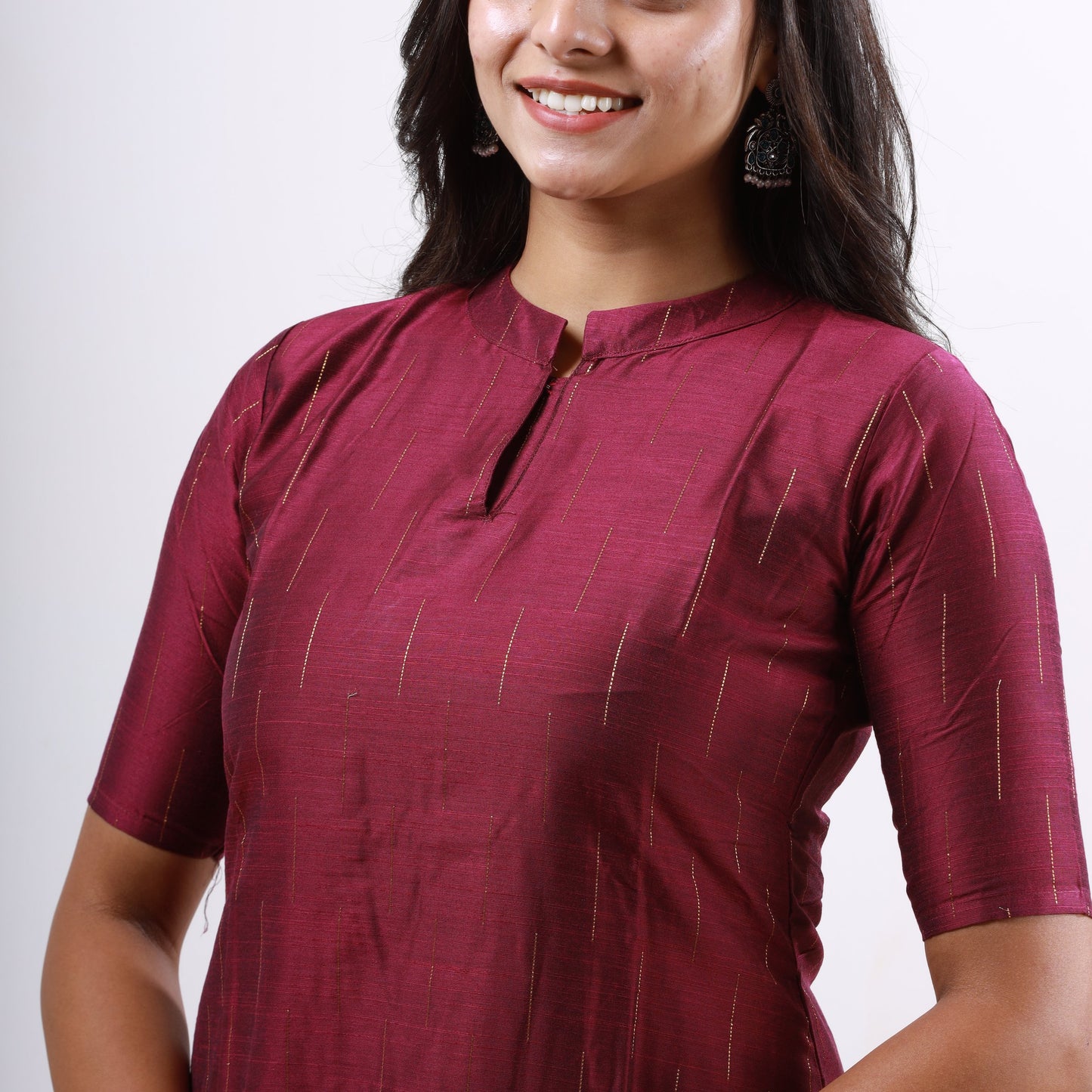 Raw Silk Wine color Zari Top and Bottom