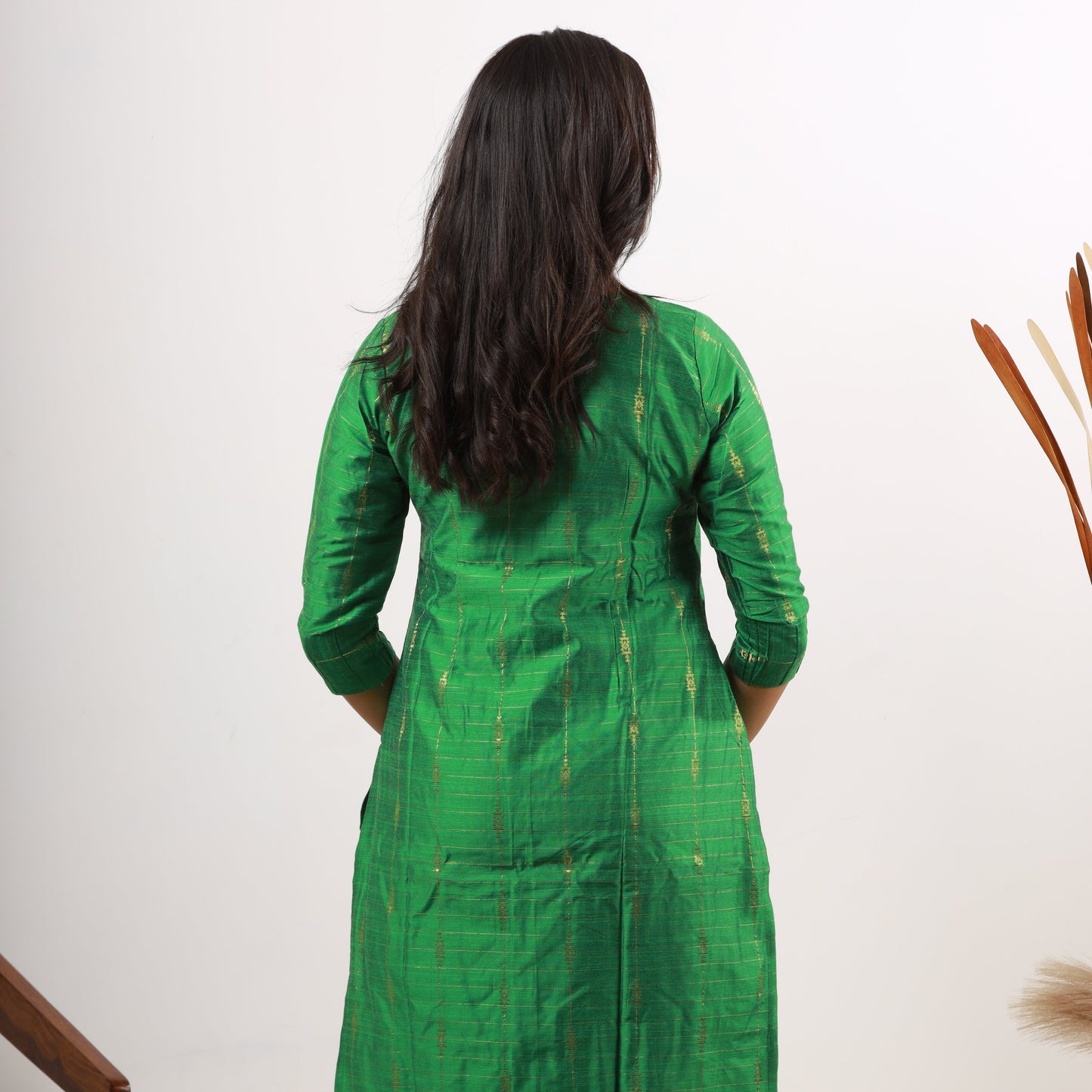 Raw Silk Zari Butta Green Top and Bottom