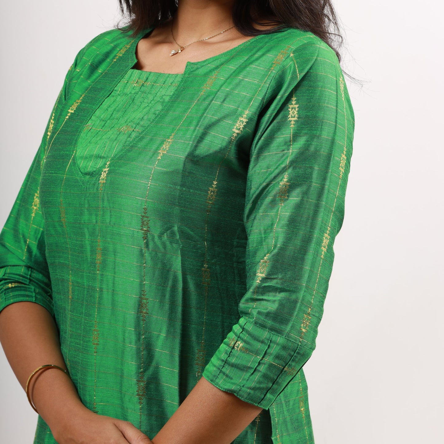 Raw Silk Zari Butta Green Top and Bottom