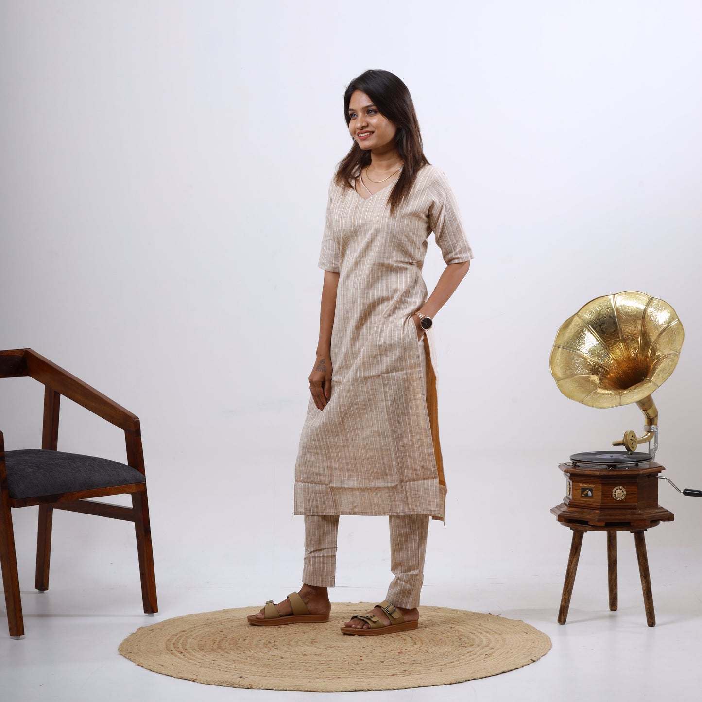 Cotton Katariya stripes(chiku color)