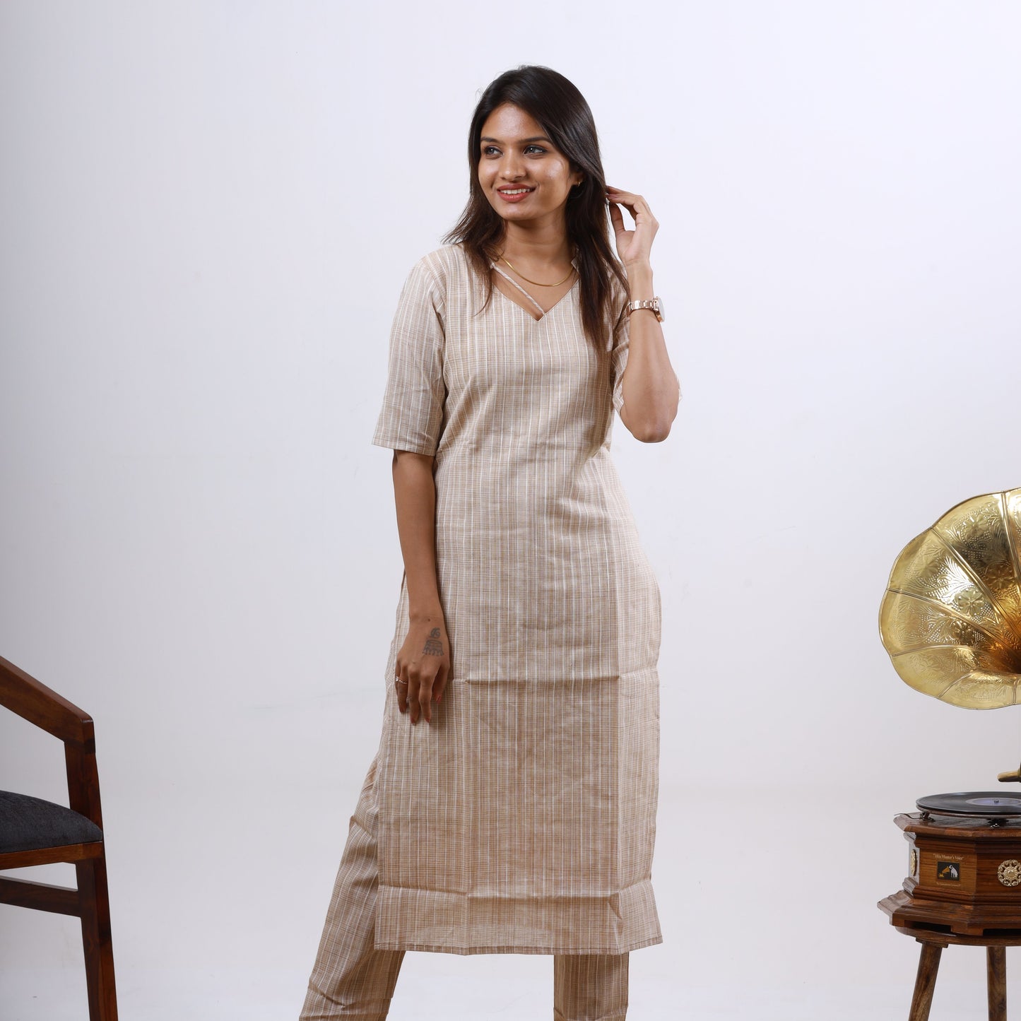 Cotton Katariya stripes(chiku color)