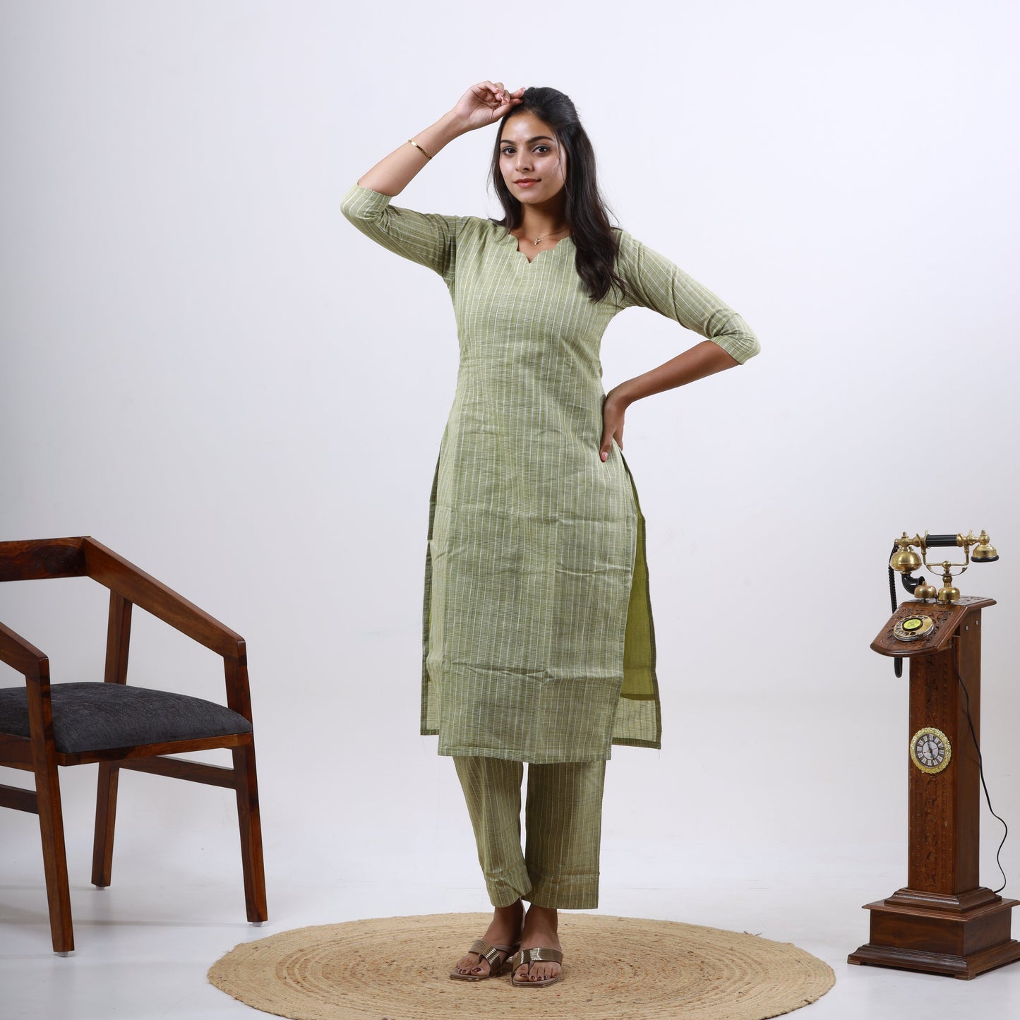 Cotton katariya Oilve Top and bottom
