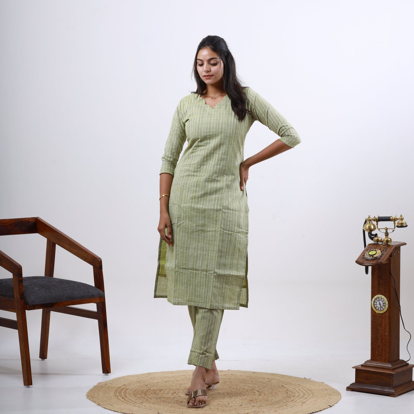 Cotton katariya Oilve Top and bottom