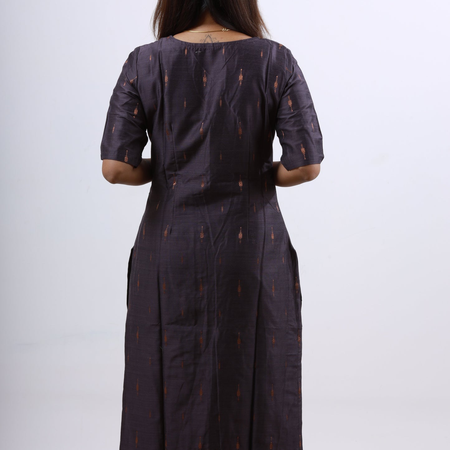 Raw Silk Slub Arrow Butta Copper Dupatta Set