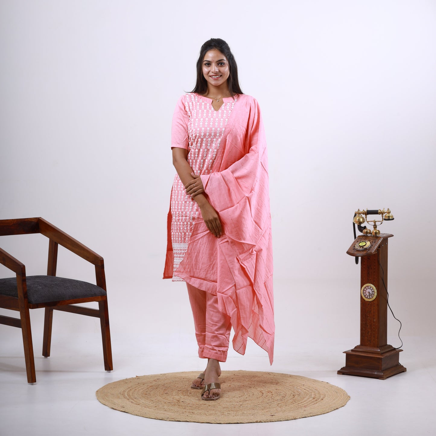 Cotton Chikankari set Pink(xs-l)
