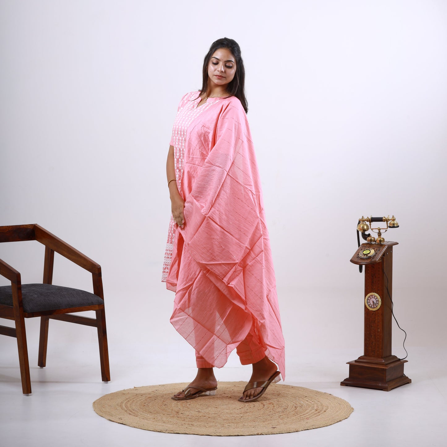 Cotton Chikankari set Pink(xs-l)