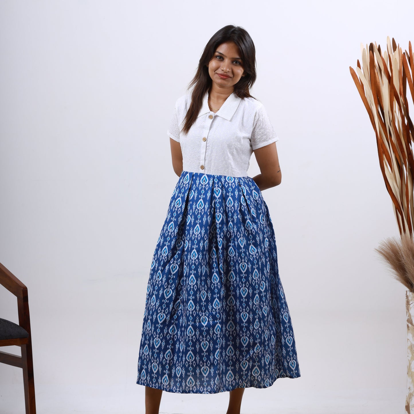 Cotton Hakoba maxi White and Blue