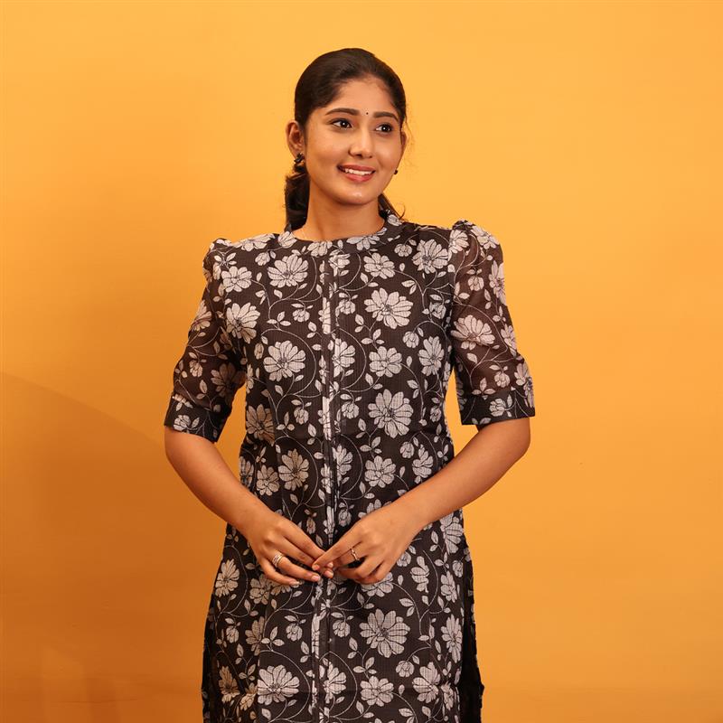 Kota Cotton Black Floral Kurta
