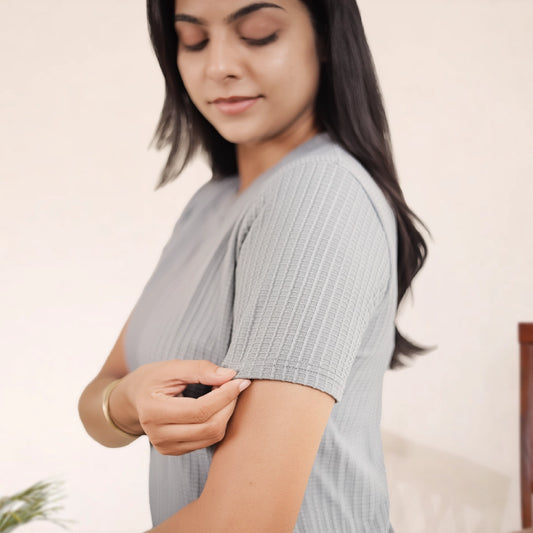 Cotton V Neck Top +Pant Nightwears (Grey)