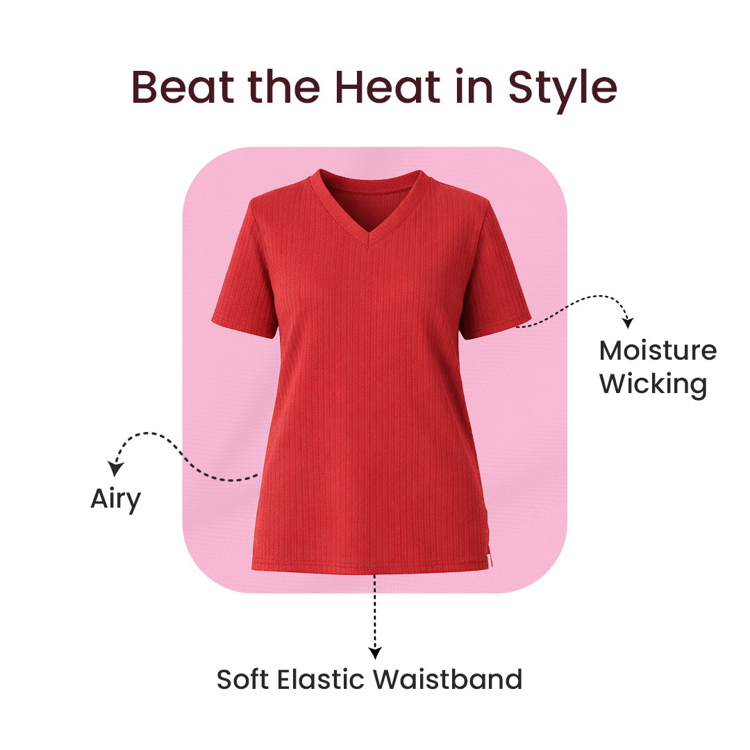 Cotton V Neck Top + Short Nightwears (dark marron)
