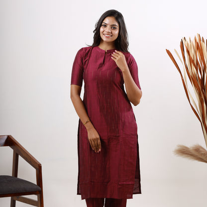 Raw Silk Wine color Zari Top and Bottom