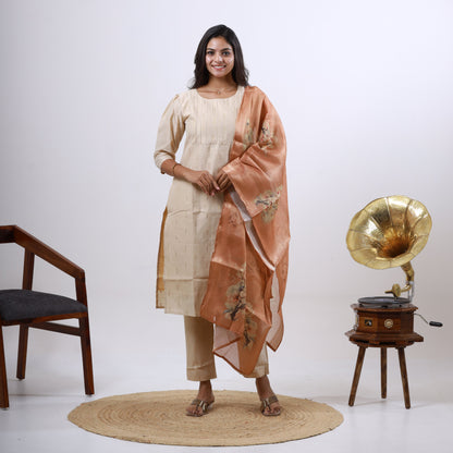 Tussar Silk Fish Butta Set(Tissue Dupatta)