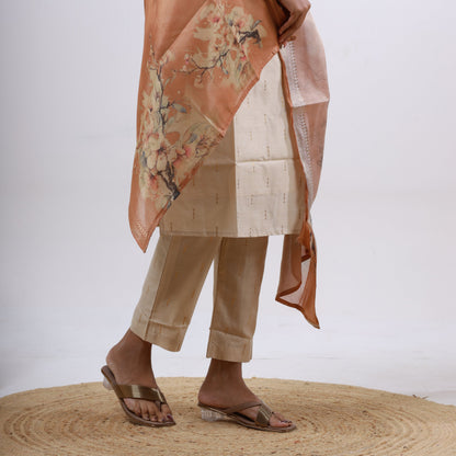 Tussar Silk Fish Butta Set(Tissue Dupatta)