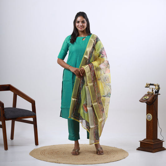Tussar Silk Zari Muthu Stripes Organza Dupatta
