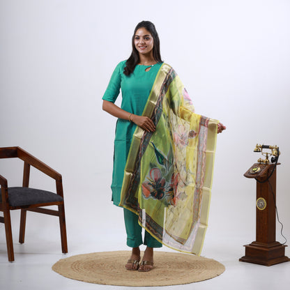 Tussar Silk Zari Muthu Stripes Organza Dupatta