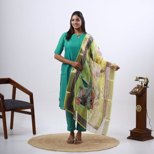Tussar Silk Zari Muthu Stripes Organza Dupatta