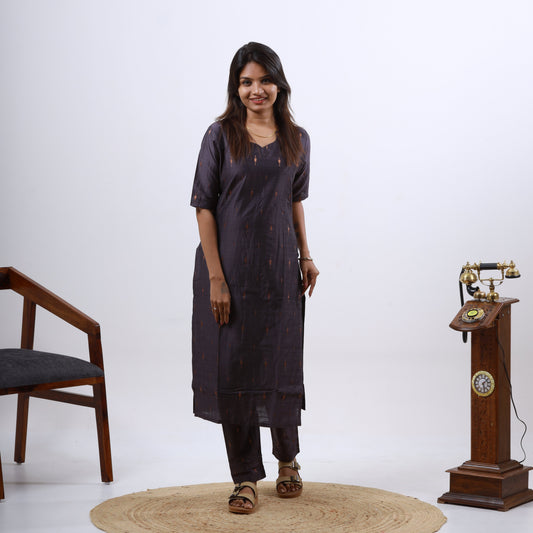 Raw Silk Slub Arrow Butta Copper Dupatta Set