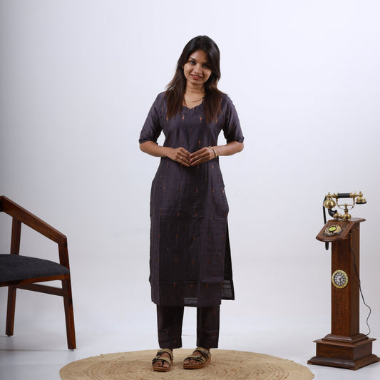 Raw Silk Slub Arrow Butta Copper Dupatta Set