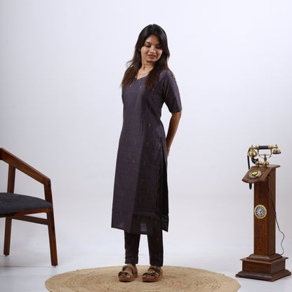Raw Silk Slub Arrow Butta Copper Dupatta Set