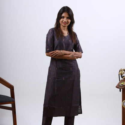 Raw Silk Slub Arrow Butta Copper Dupatta Set