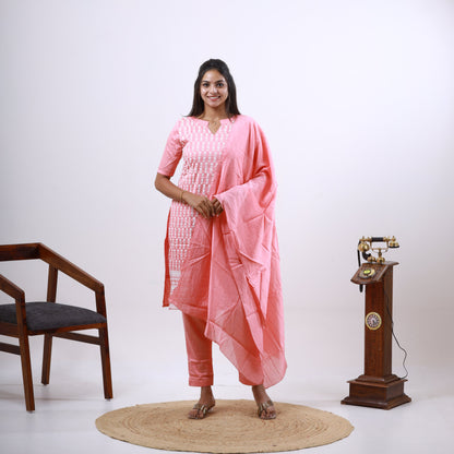 Cotton Chikankari set Pink(xs-l)