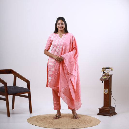 Cotton Chikankari set Pink(xs-l)