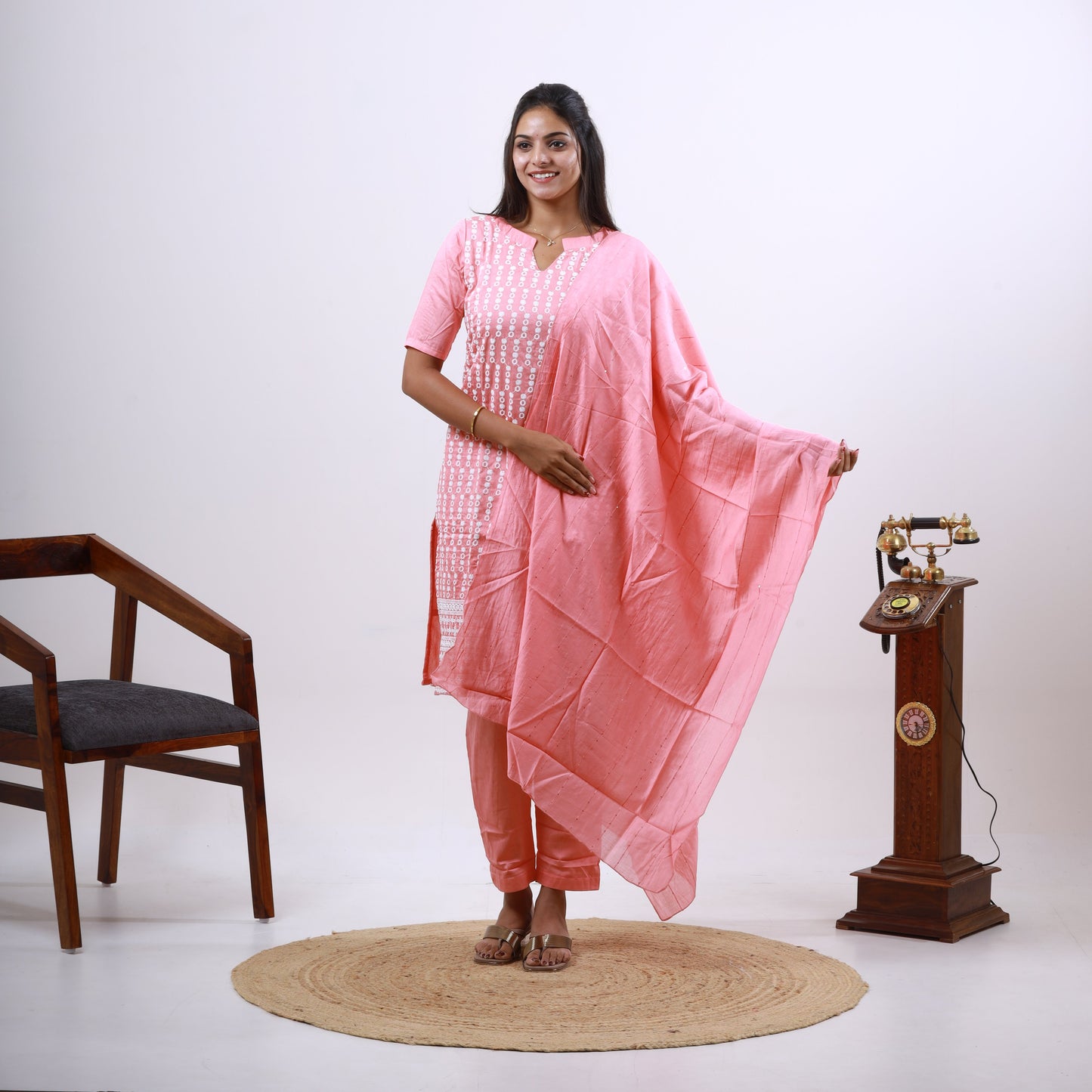 Cotton Chikankari set Pink(xs-l)