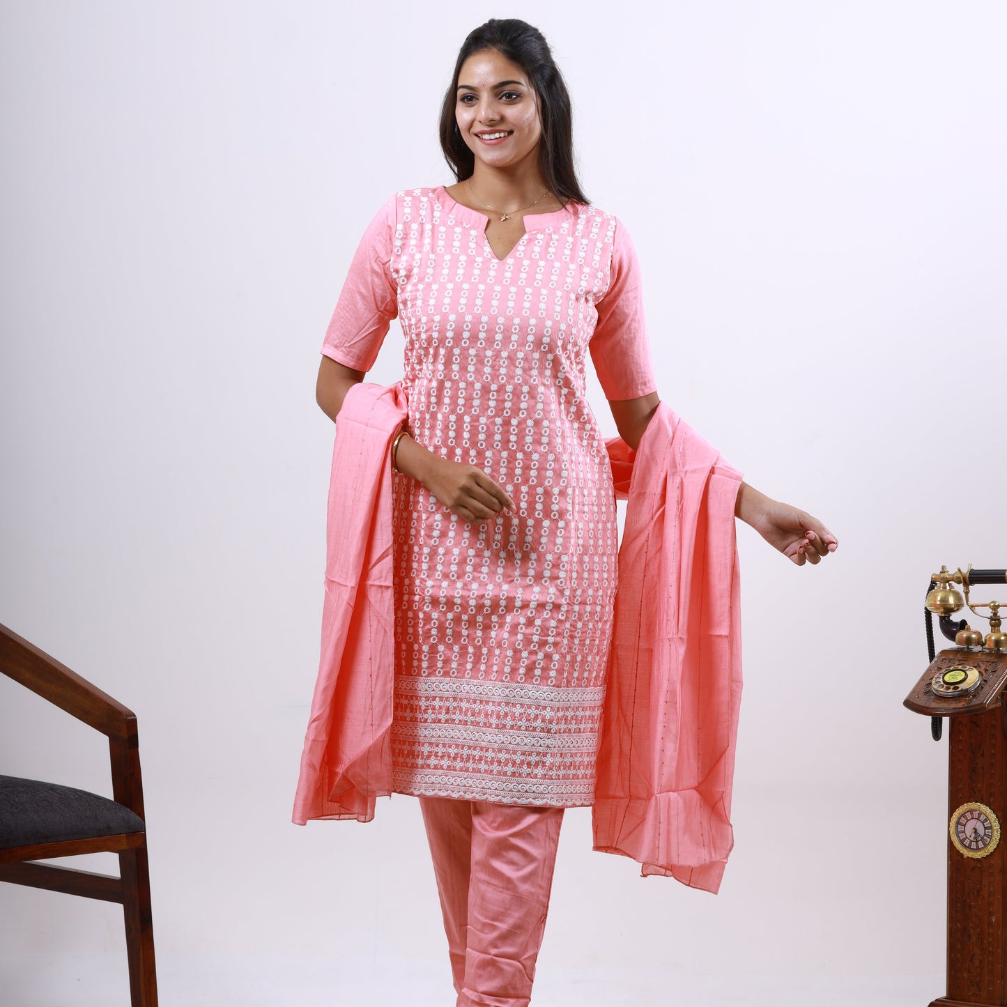 Cotton Chikankari set Pink(xs-l)