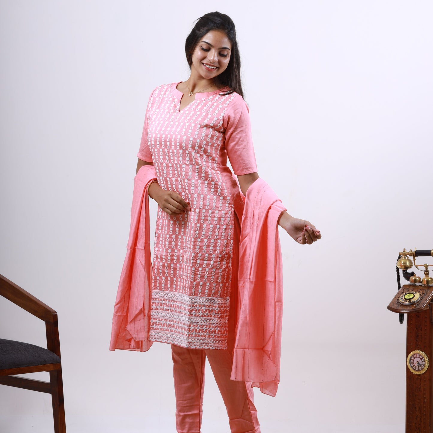 Cotton Chikankari set Pink(xs-l)