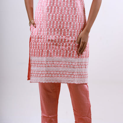 Cotton Chikankari set Pink(xs-l)