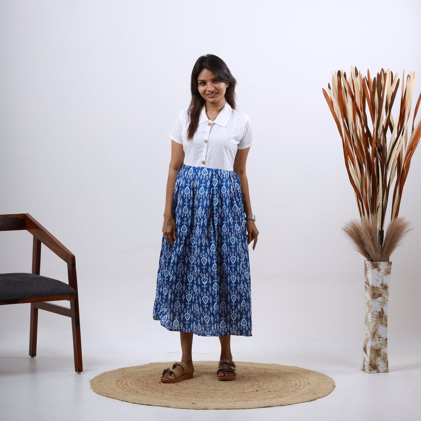 Cotton Hakoba maxi White and Blue