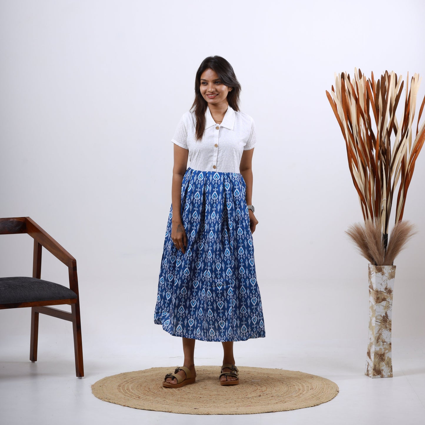 Cotton Hakoba maxi White and Blue