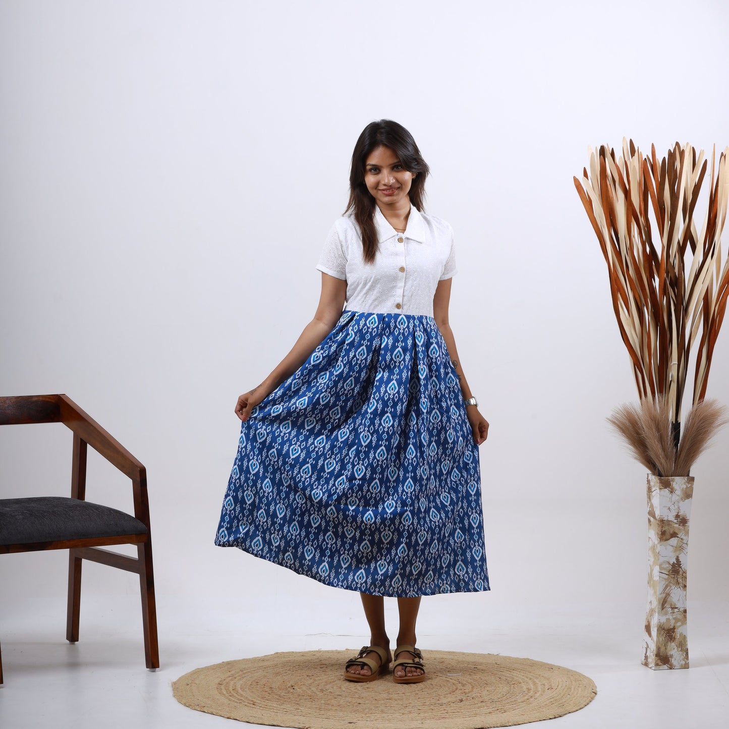 Cotton Hakoba maxi White and Blue