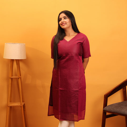 Silk Zari Stripes Cotton Kurta