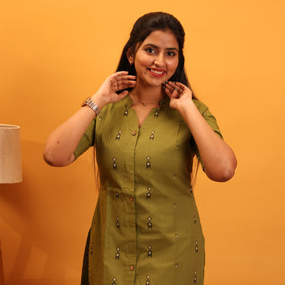 Chanderi Cotton Olive Green Kurta