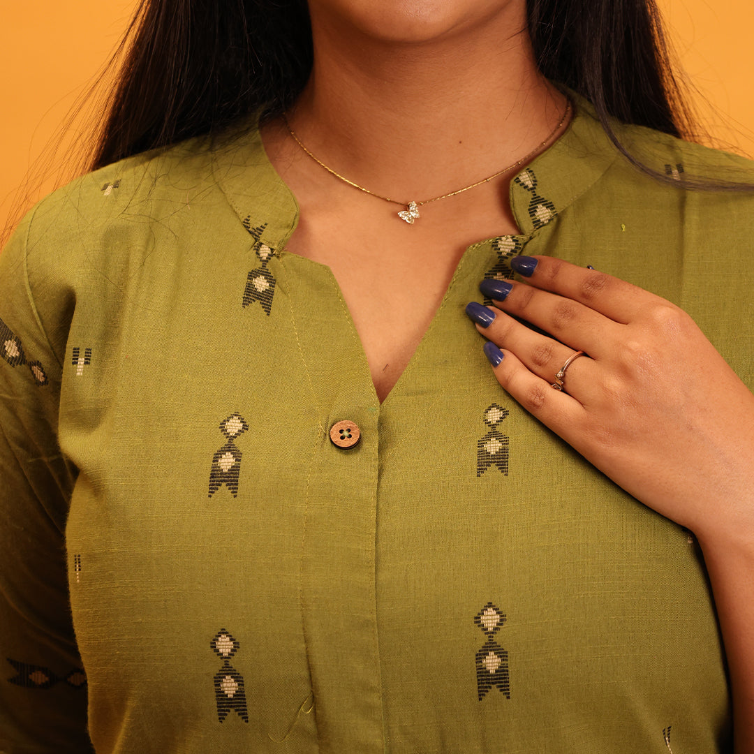 Chanderi Cotton Olive Green Kurta