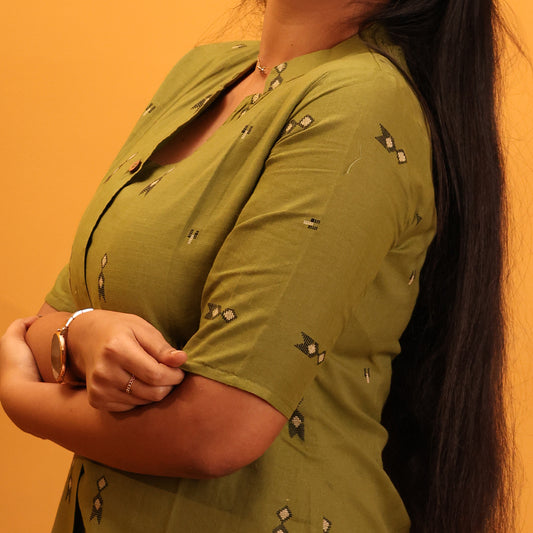 Chanderi Cotton Olive Green Kurta