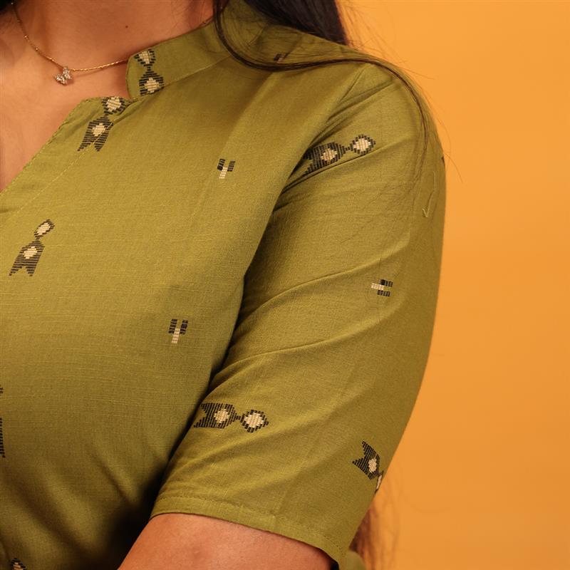 Chanderi Cotton Olive Green Kurta