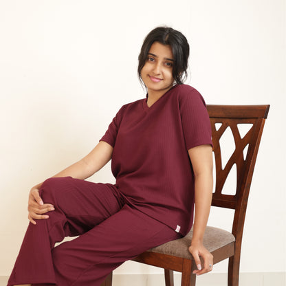 Cotton V Neck Top +Pant  Nightwears