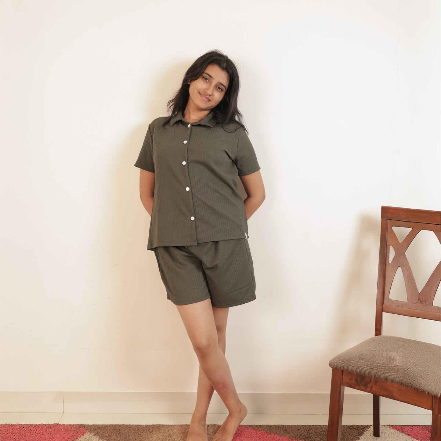 Cotton Collar Neck  Top + Short Nightwears