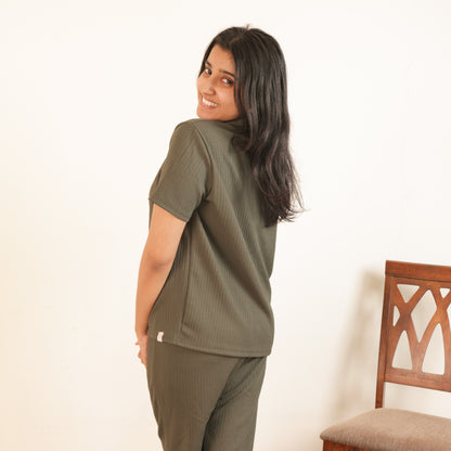 Cotton Collar Neck Top + Pant Nightwears