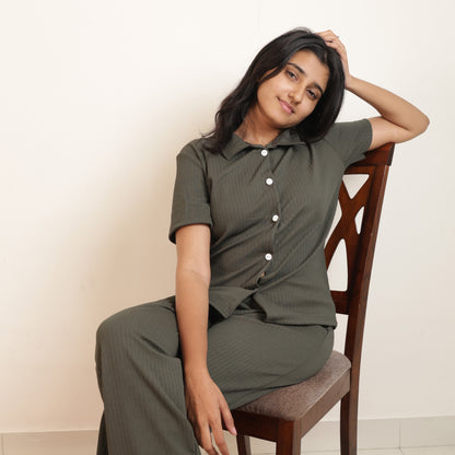 Cotton Collar Neck Top + Pant Nightwears