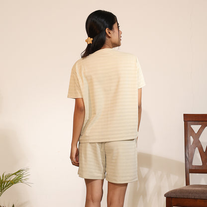 Cotton V-Neck Nightwear Set - Top & Shorts (Beige)
