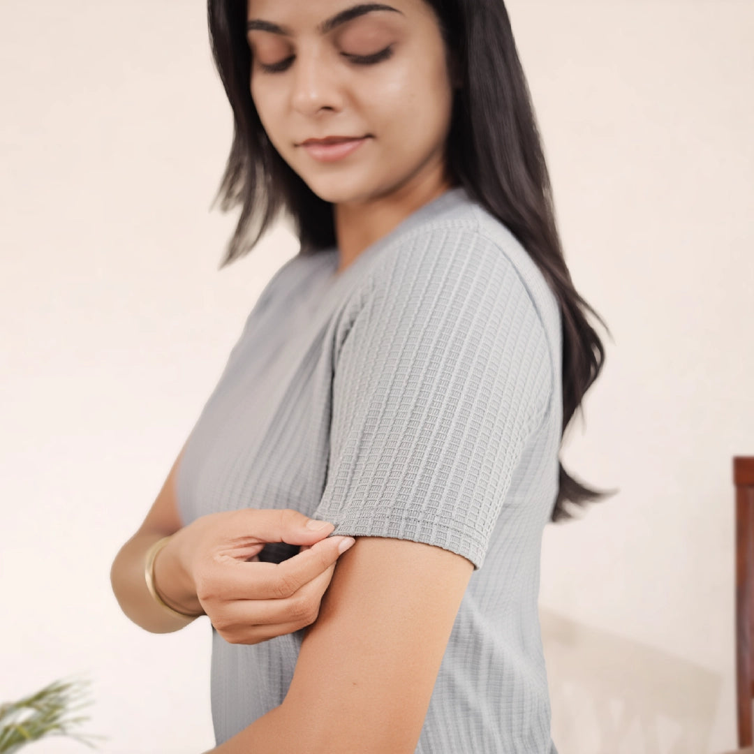 Cotton V Neck Top +Pant  Nightwears (Grey)