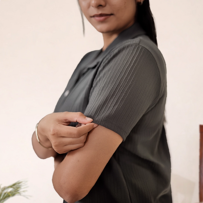 Button-Down Collar Nightwear Set Top + Pant Nightwears (Dark Green)